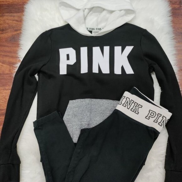 PINK Victoria's Secret Yoga Twee Y2K Hoodie & Low Waist Leggings Set Black Small - Picture 2 of 16
